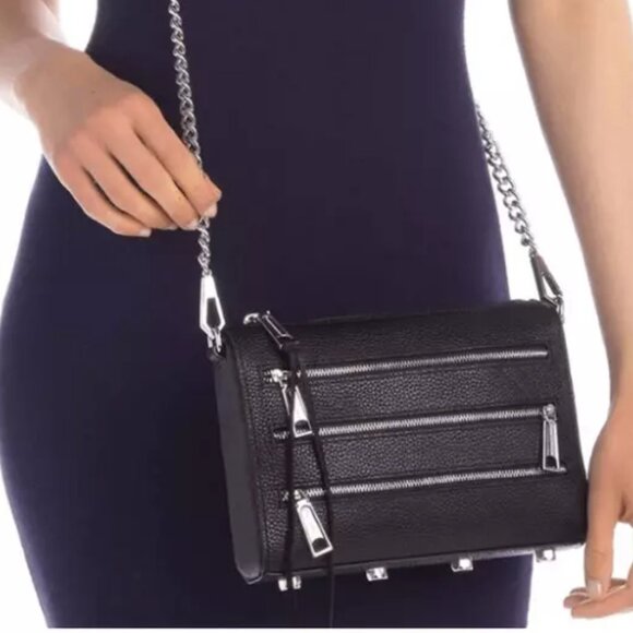 Rebecca Minkoff Handbags - REBECCA MINKOFF Mini 5 Zip Moto Camera Bag Studded Black Leather Crossbody Bag